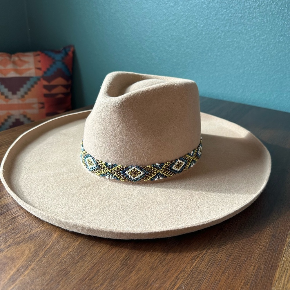 100% Wool Olive & Pique Tan Women's Hat with Beaded Band